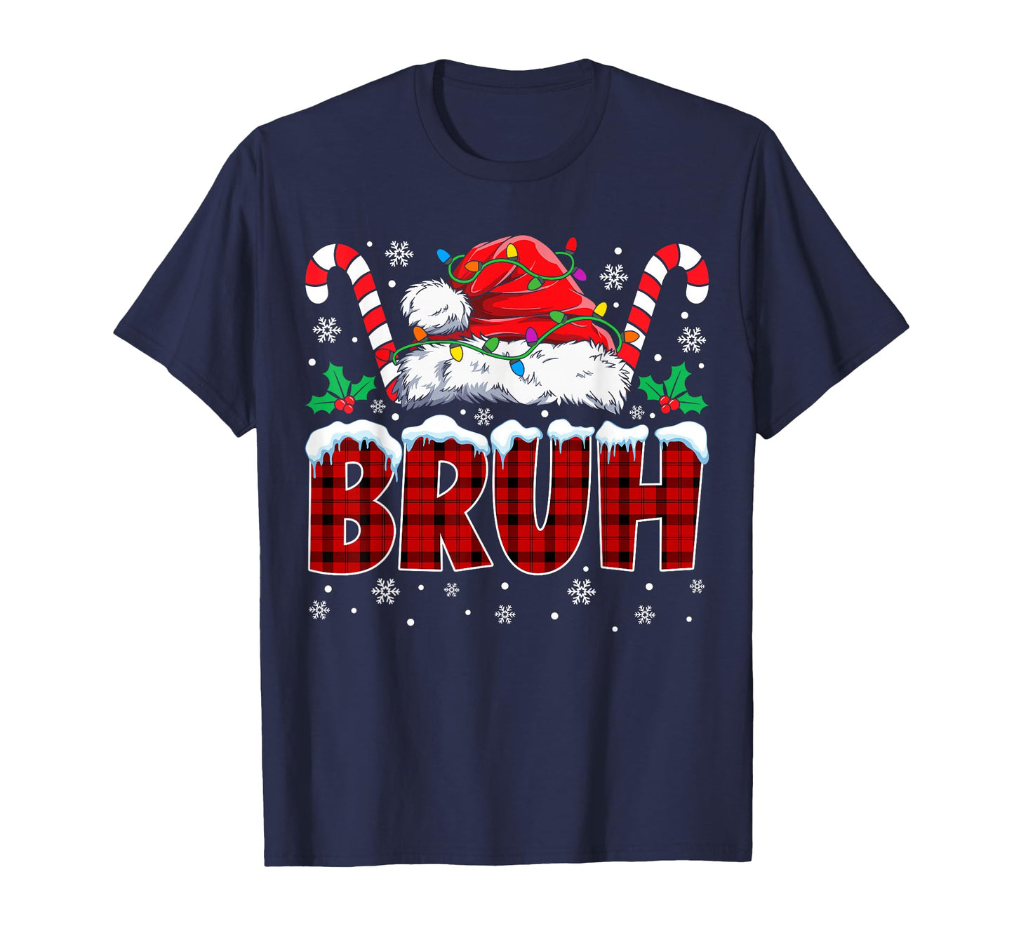 Christmas Bruh Meme Santa Hat Plaid Funny Xmas Boys Kids T-Shirt