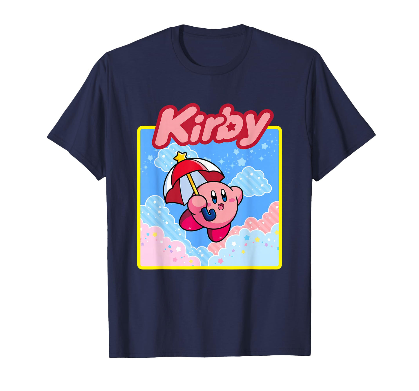 Kirby Pastel Pink & Blue Cloudy Big Character Portrait T-Shirt