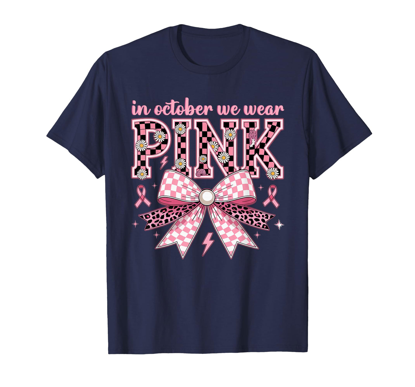 in October We Wear Pink Ghost Witch Breast Cancer Awareness T-Shirt