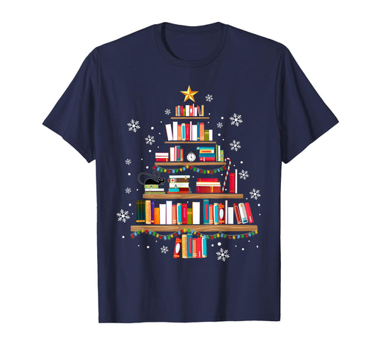 Library Books Christmas Tree Teacher Funny Xmas Snowflake T-Shirt