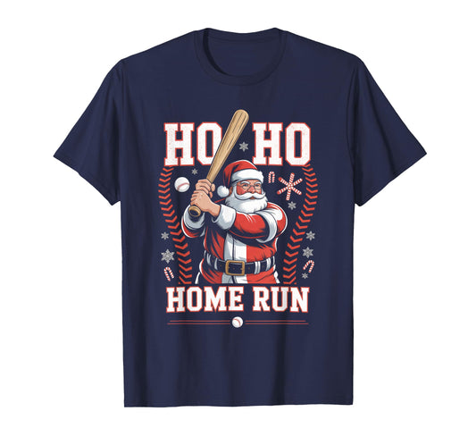 Ho Ho Home Run Baseball Christmas Funny Holiday Sports Santa T-Shirt