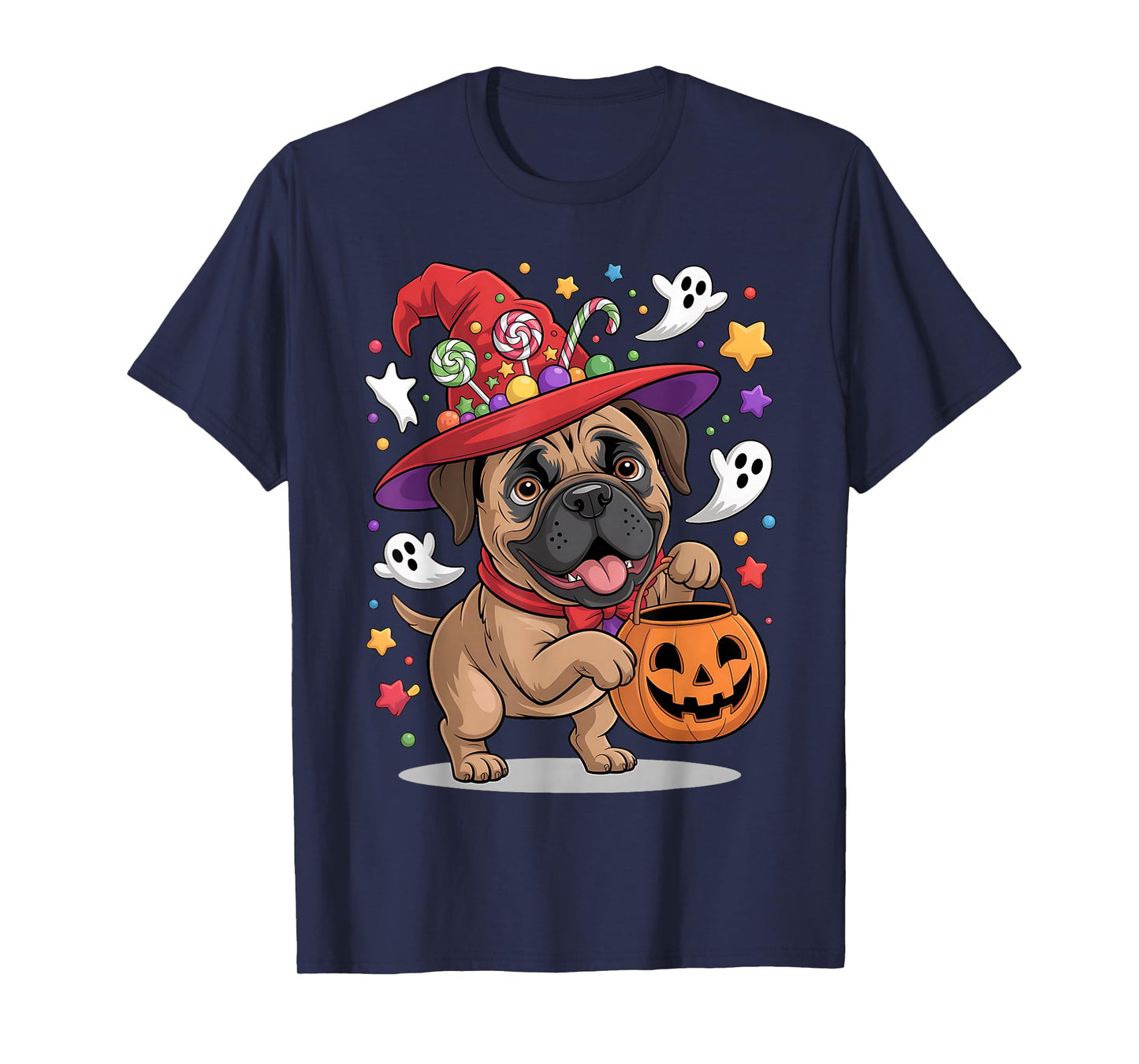 Bullmastiff Dog Pumpkin Ghost Candy Witch Halloween Costume T-Shirt