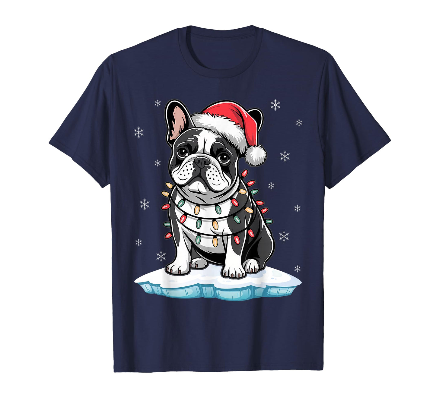 French Bulldog Santa Christmas Tree Lights Xmas Boys Dog T-Shirt
