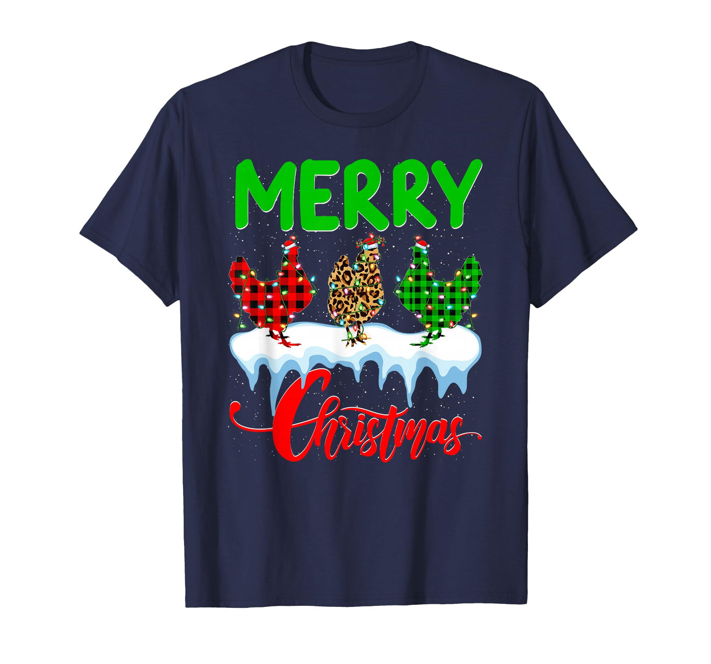 Chicken Merry Christmas Pajamas Leopard Buffalo Plaid Xmas T-Shirt