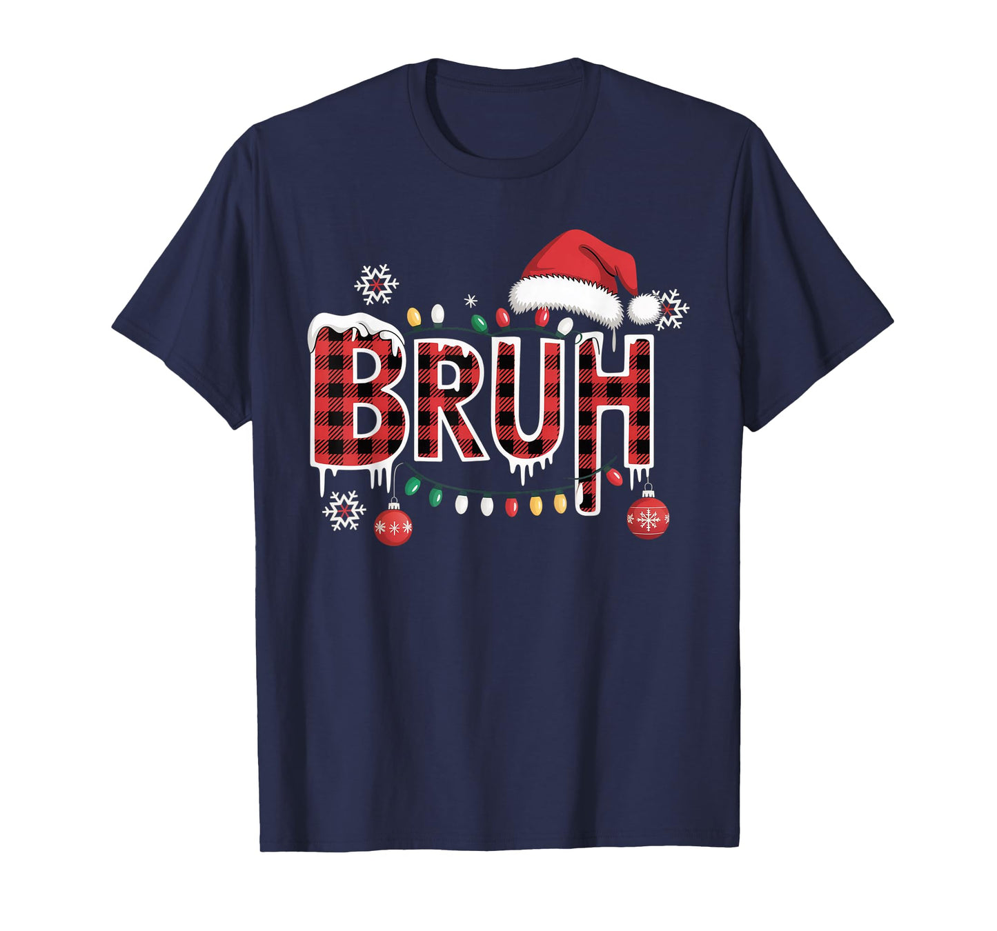 Bruh Funny Christmas Red Plaid Teens Boys Kids Xmas Pajamas T-Shirt