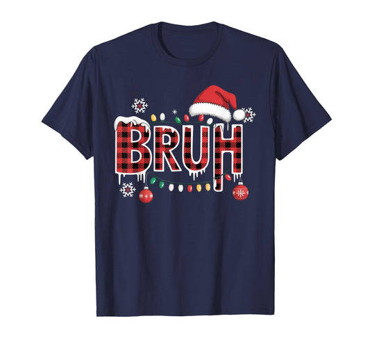 Bruh Funny Christmas Red Plaid Teens Boys Kids Xmas Pajamas T-Shirt