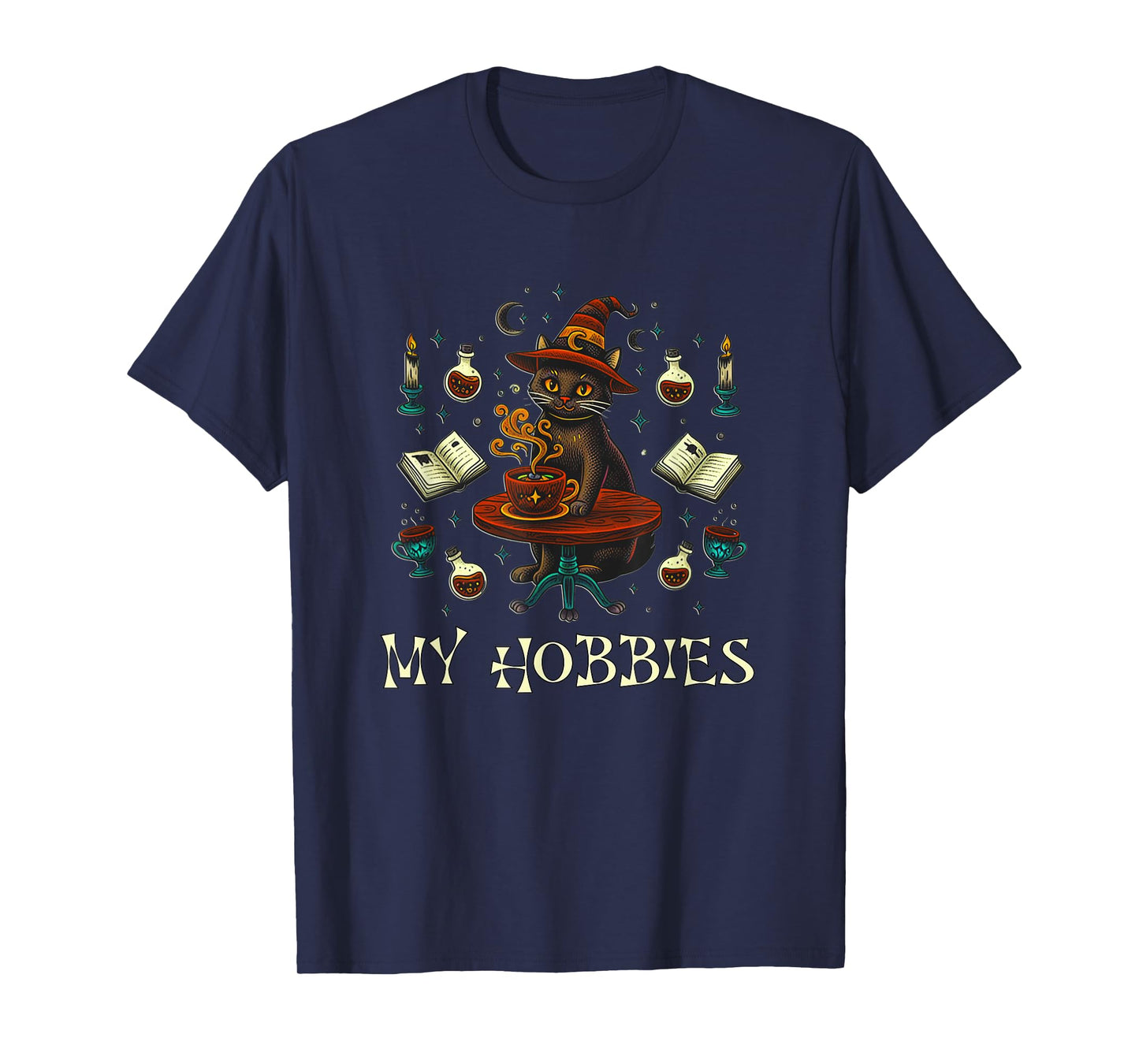 Funny Witch Cat My Hobbies Vintage Art T-Shirt