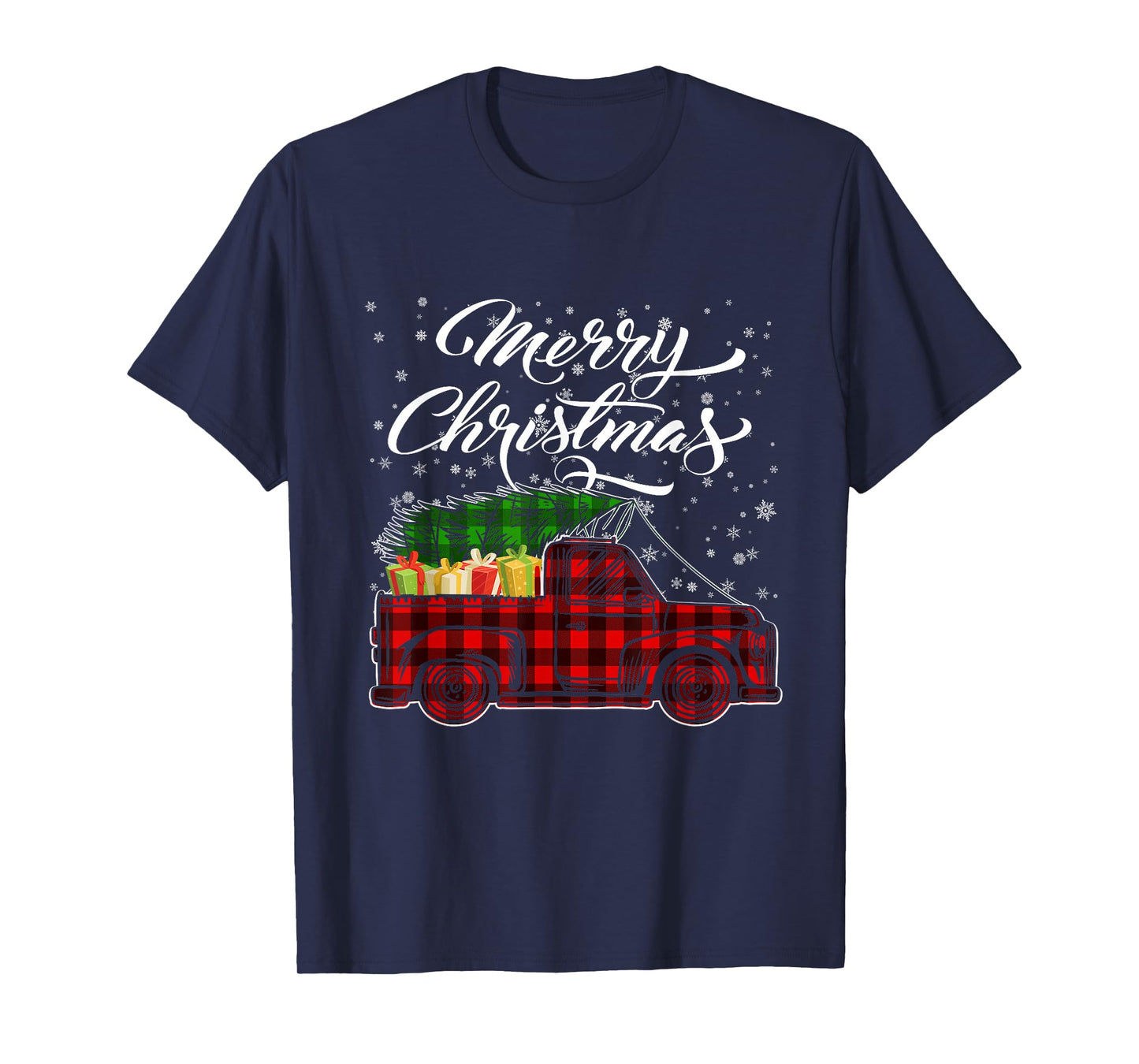Christmas Tree on Car Merry Xmas Tree Buffalo Plaid Red T-Shirt