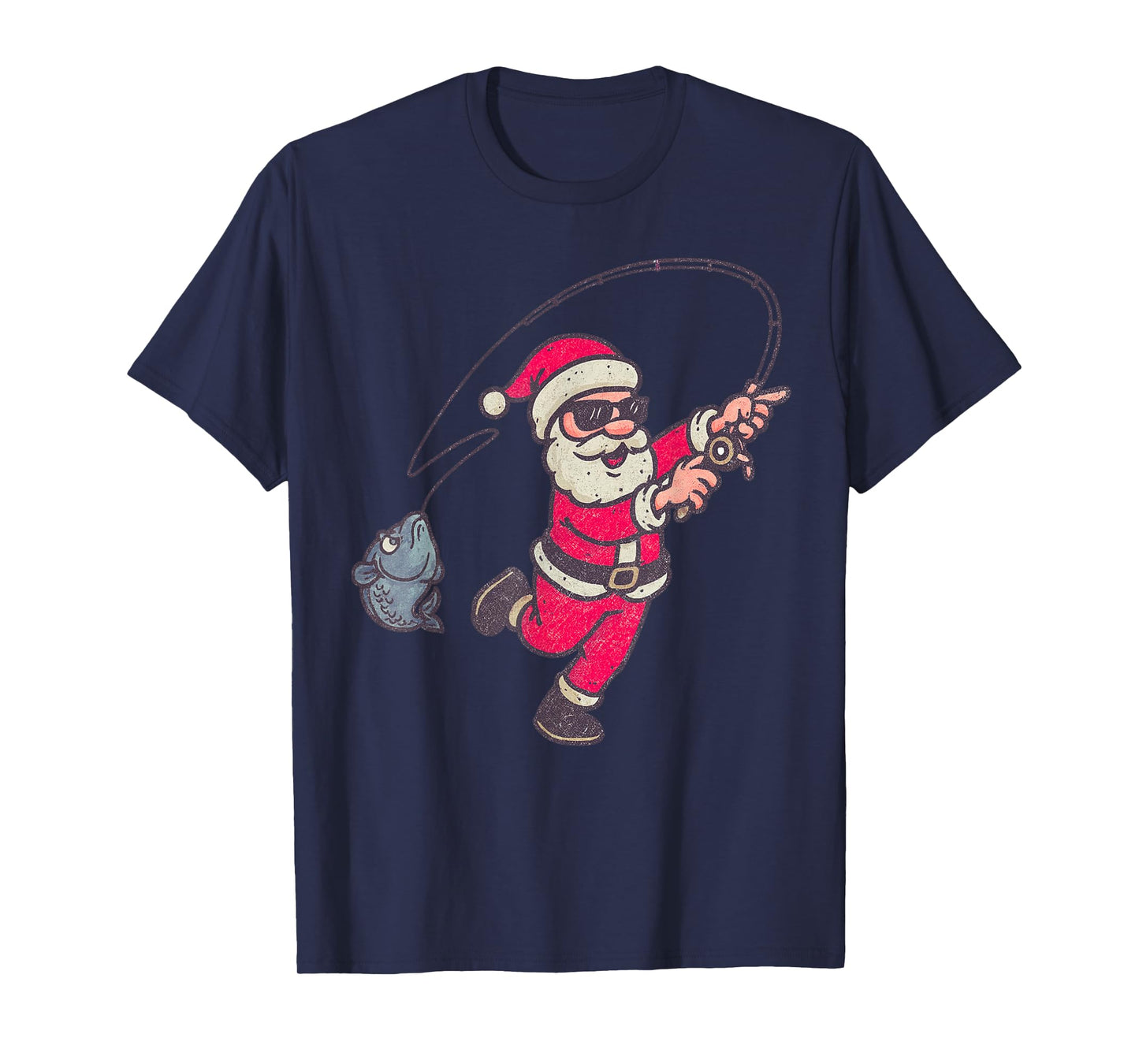 Santa Sasquatch Fishing Christmas Vintage Fish Funny Xmas T-Shirt