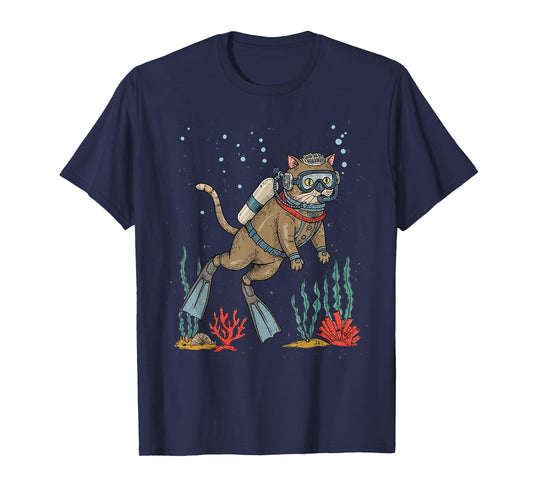 Scuba Diver Cat Vintage Retro T-Shirt