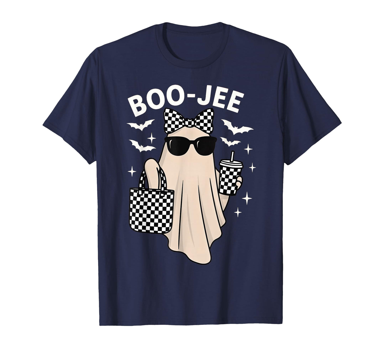 Coquette Checkered Ghost Coffee Boo-JEE Halloween Boujee T-Shirt