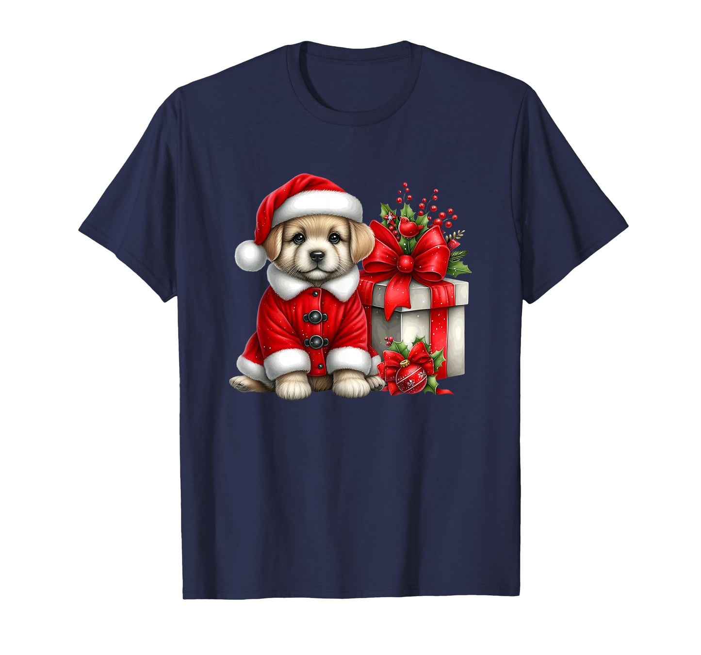 Adorable Santa Puppy with Holiday Box T-Shirt