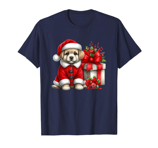 Adorable Santa Puppy with Holiday Box T-Shirt
