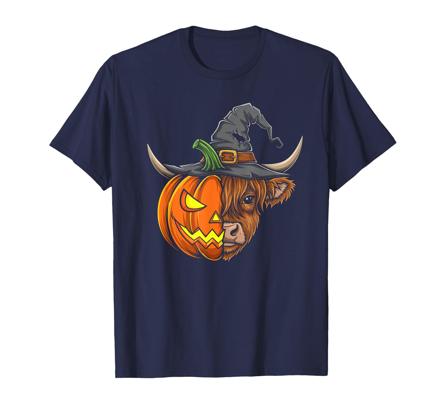 Highland Cow Pumpkin Jack O Lantern Halloween Mens Womens T-Shirt