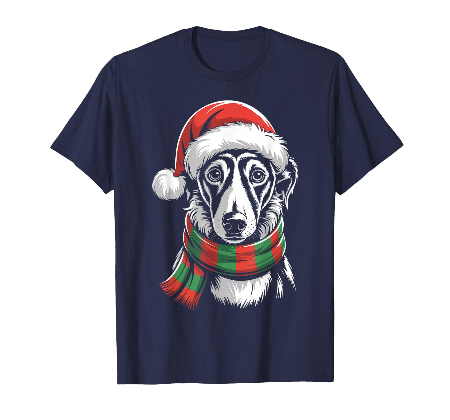 Greyhound Dog Xmas Santa Hat Scarf Christmas Costume T-Shirt
