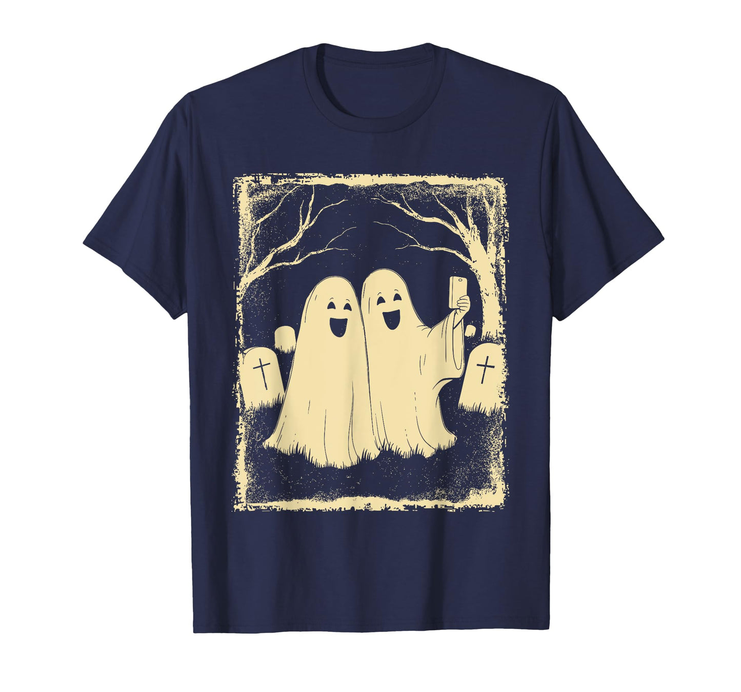 Funny Halloween Ghost Selfie Spooky Graveyard Retro Look T-Shirt