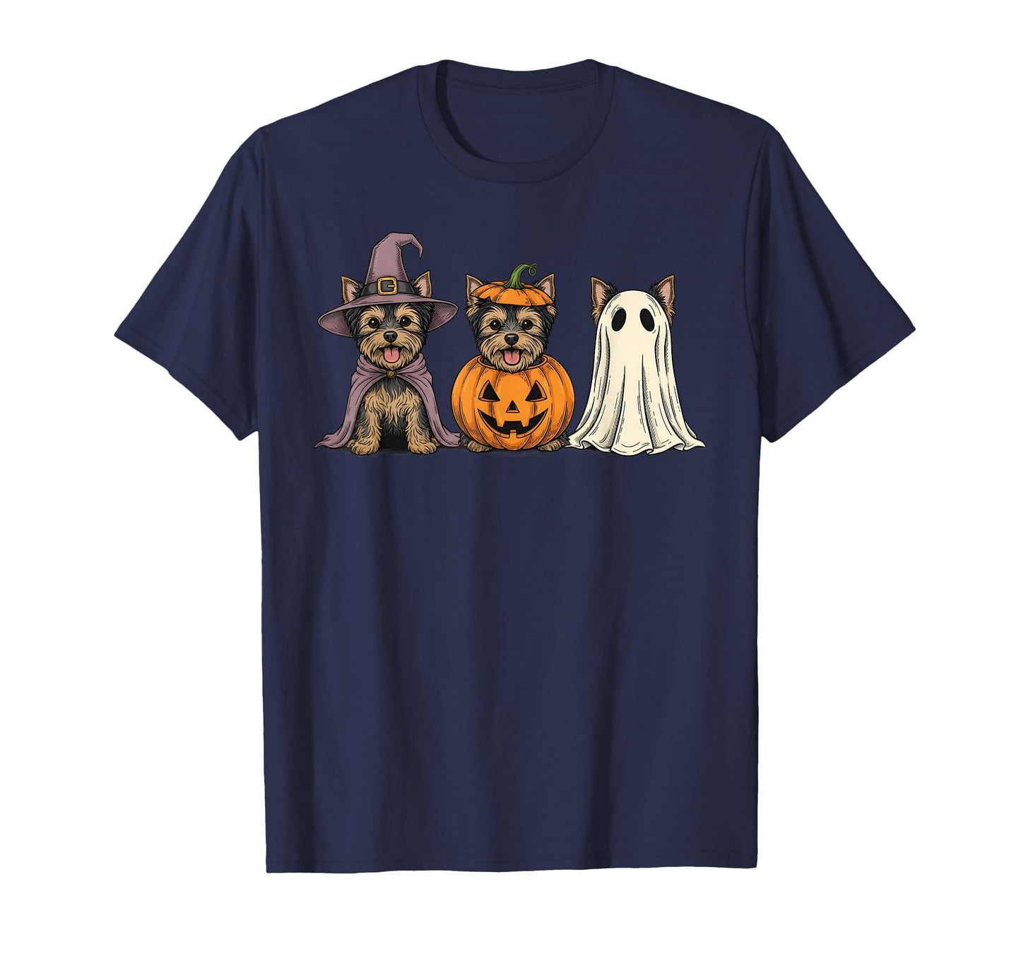 Spooky Ghost Yorkshire Terrier Pumpkin Halloween Dog Lover T-Shirt