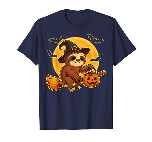 Cute Sloth Witch Pumpkin Halloween Costume Boys Girls T-Shirt
