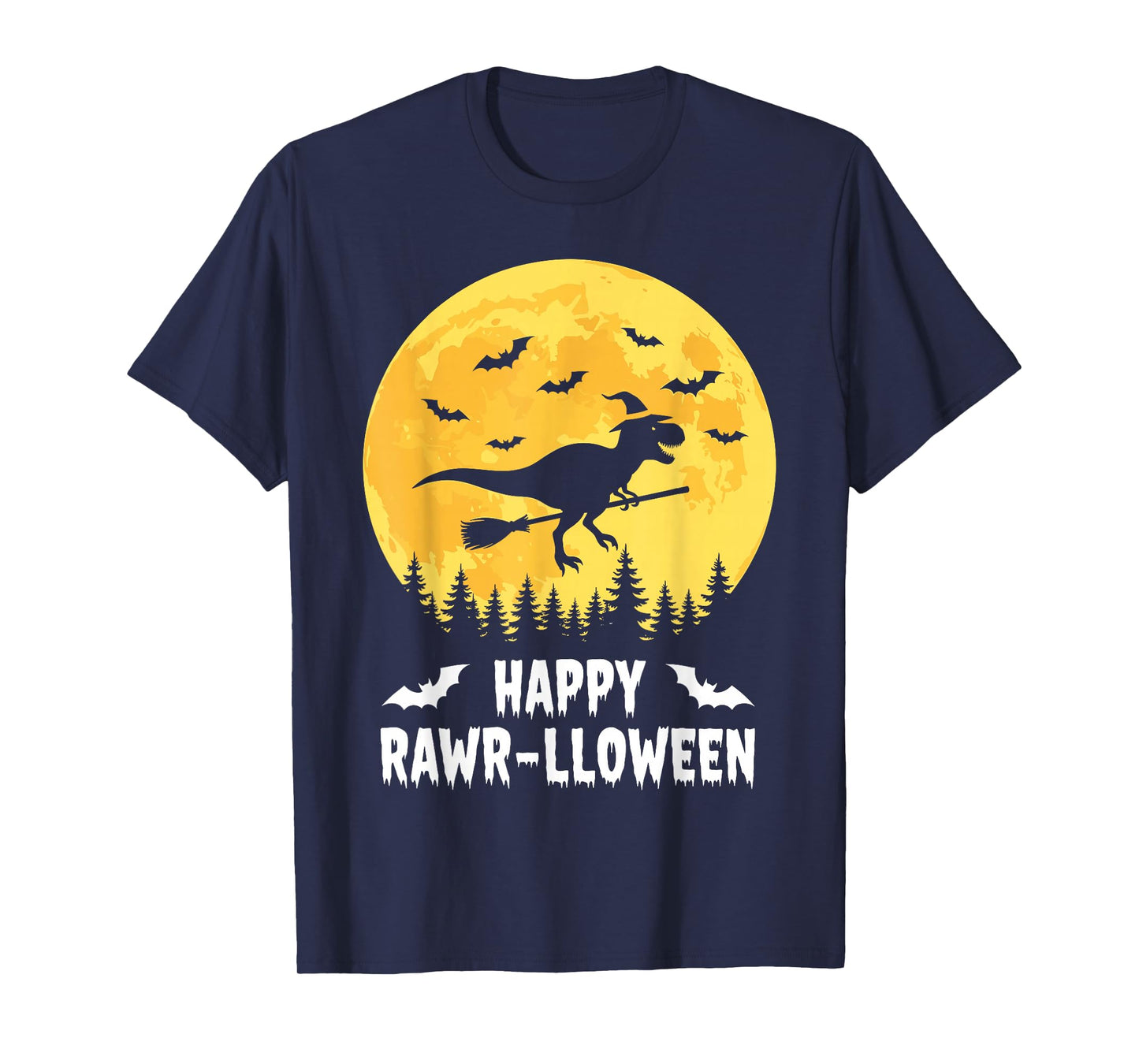 Happy Rawr-lloween Funny Halloween T Rex Flying Witch T-Shirt