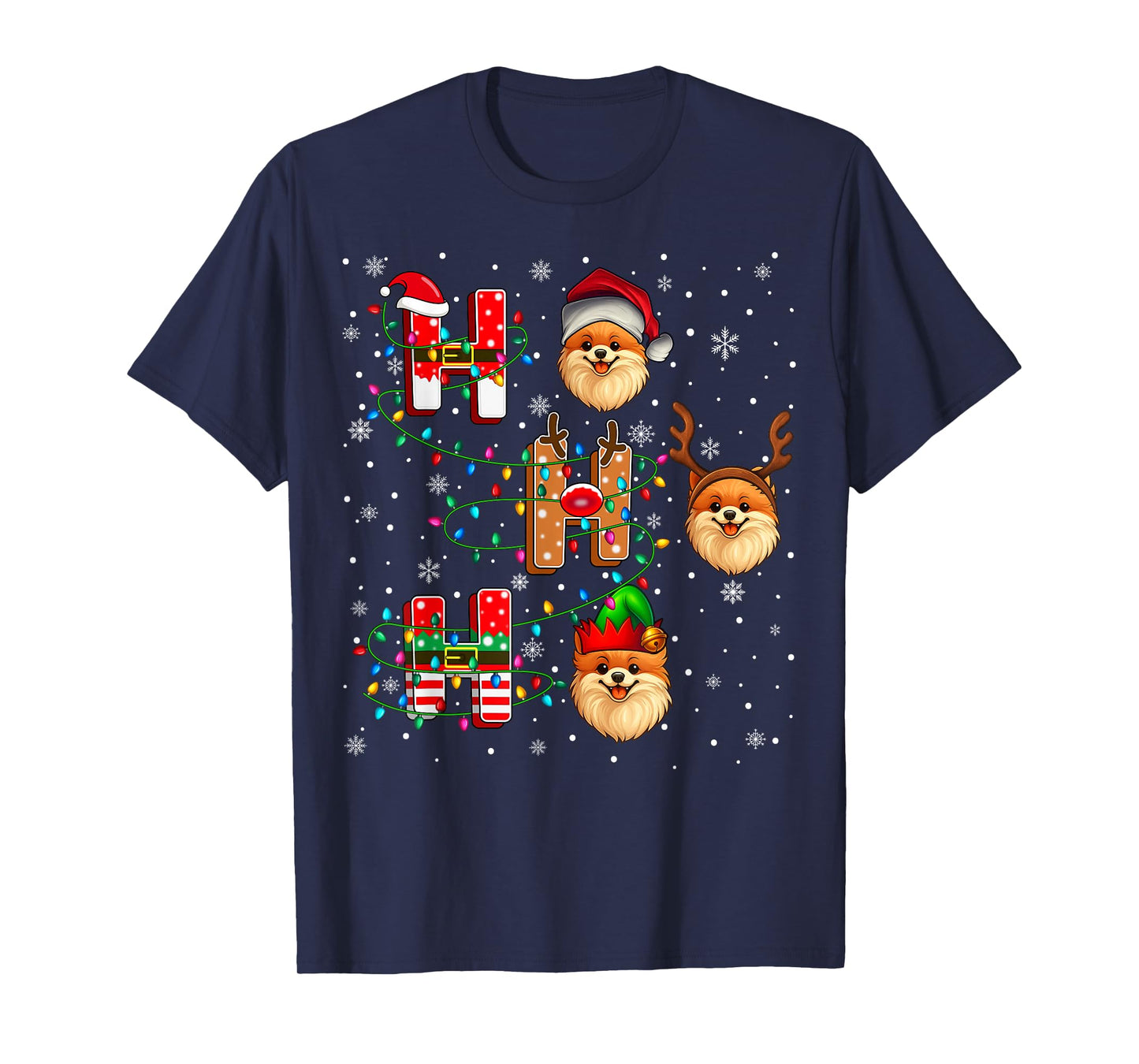 Ho Ho Ho Santa Reindeer Hat Elf Matching Pomeranian Dog Xmas T-Shirt