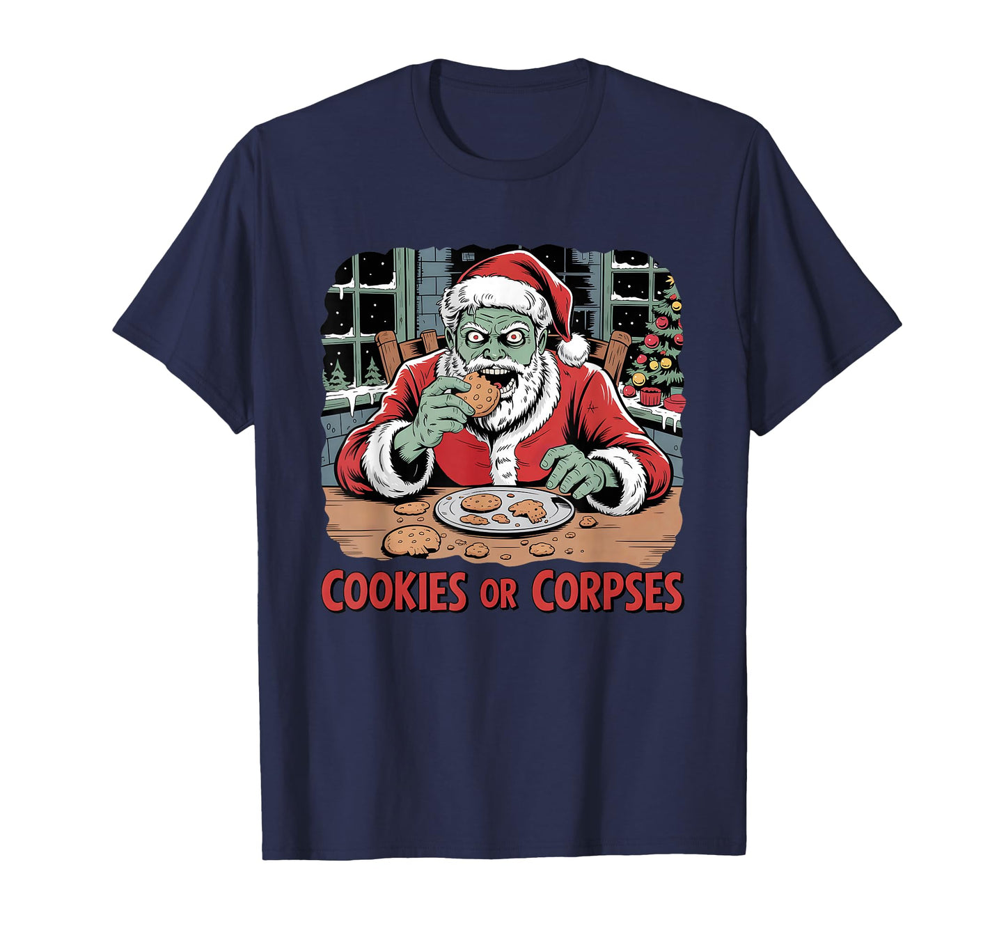 Funny Zombie Santa Christmas Cookies or Corpses Creepy T-Shirt