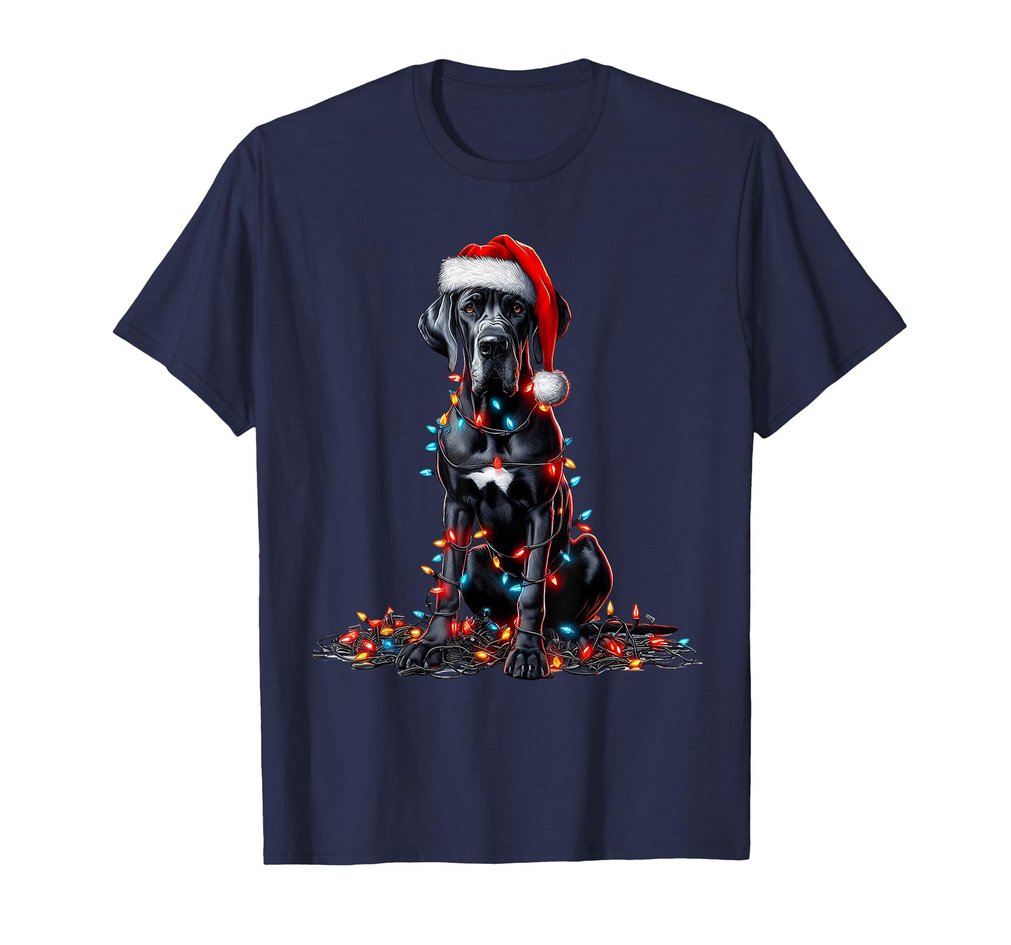 Great Dane Dog Christmas Lights Santa Hat Dog Lover T-Shirt