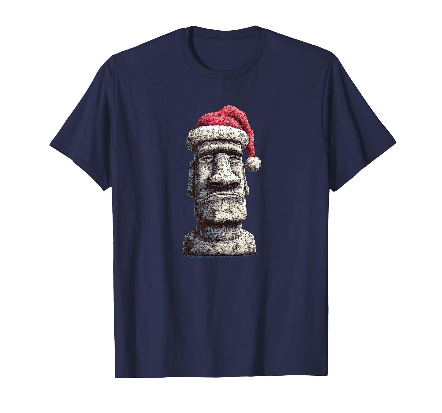 Moai Stone Statue in Santa Claus Hat for Adults and Kids T-Shirt