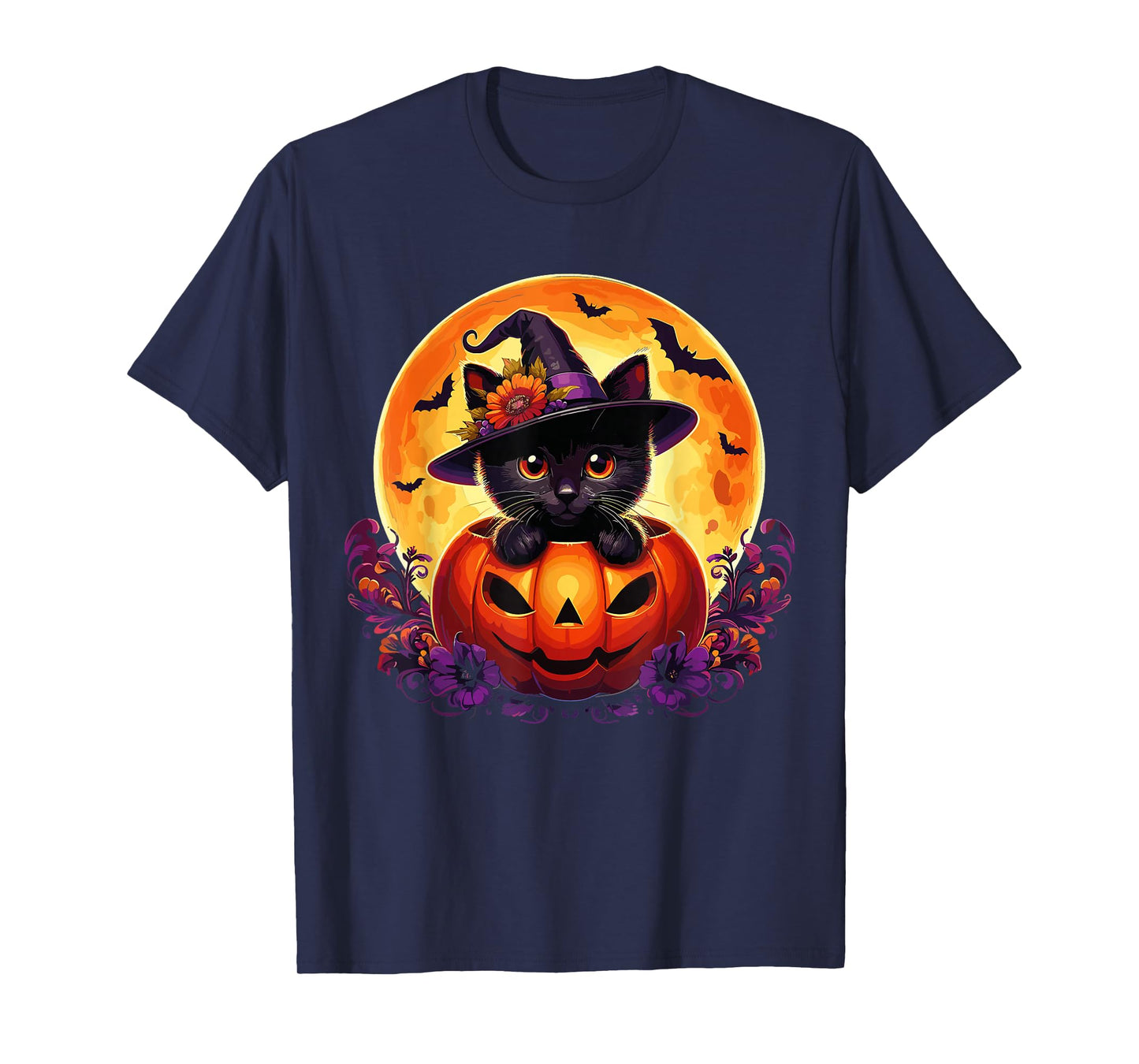 Retro Black Cat Pumpkin Halloween Costume Fall Autumn Season T-Shirt