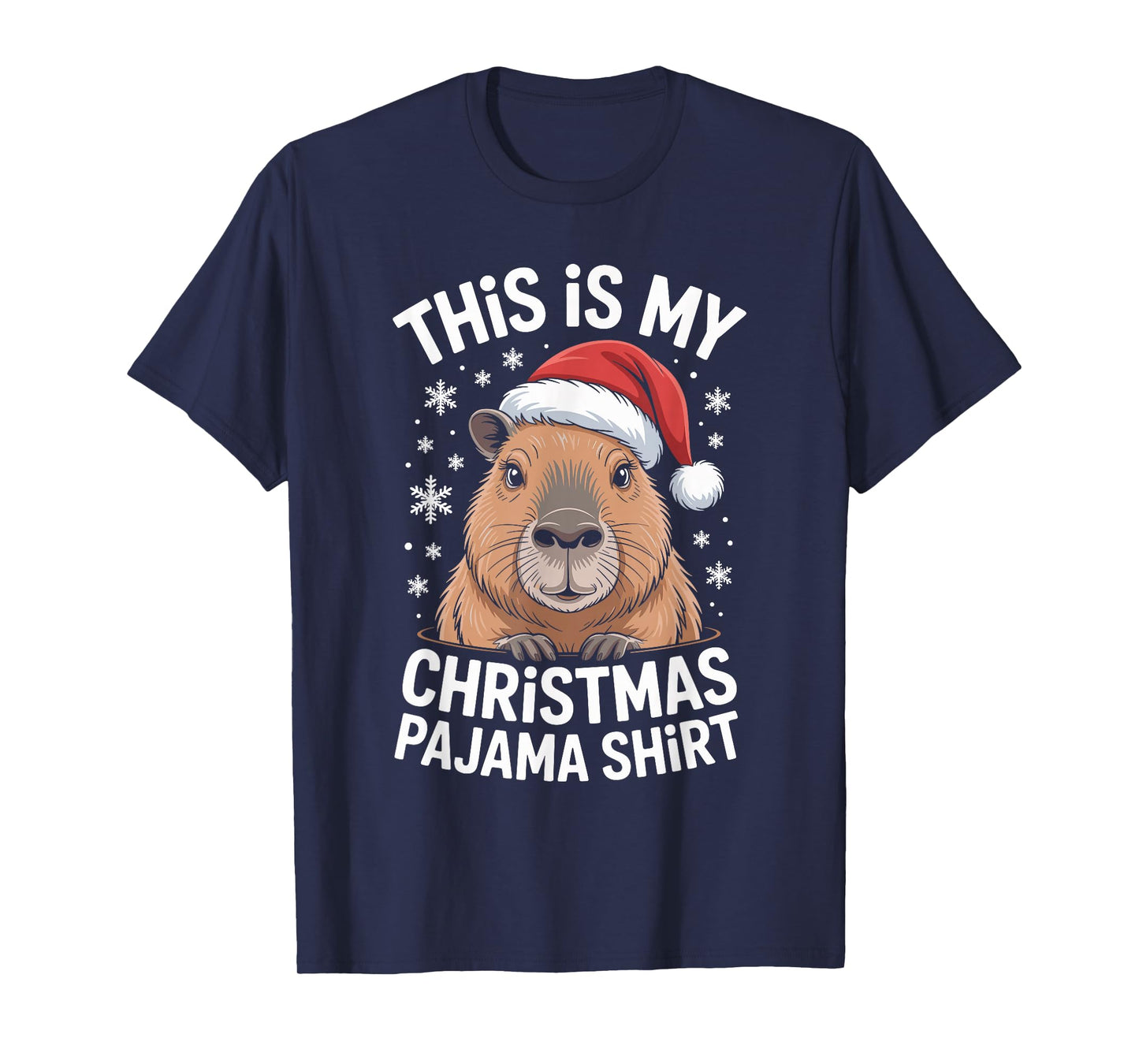 Funny Capybara Pajama Santa Hat Christmas Xmas T-Shirt