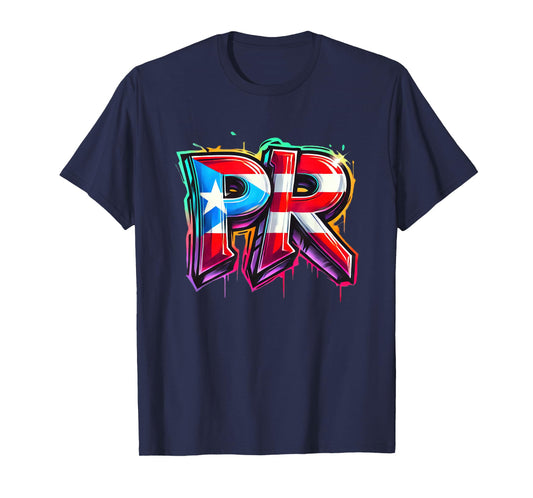 PR Graffiti Puerto Rico Flag Spray Paint Street Art Fun Cool T-Shirt