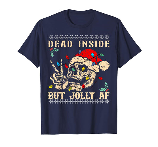 Dead Inside But Jolly AF Funny Skeleton Santa Hat Christmas T-Shirt
