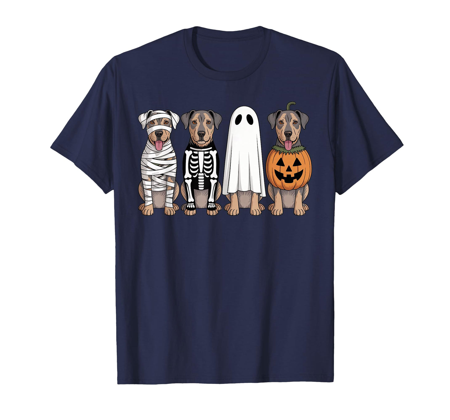 Spooky Ghost Catahoula Dog Pumpkin Halloween Skeleton T-Shirt
