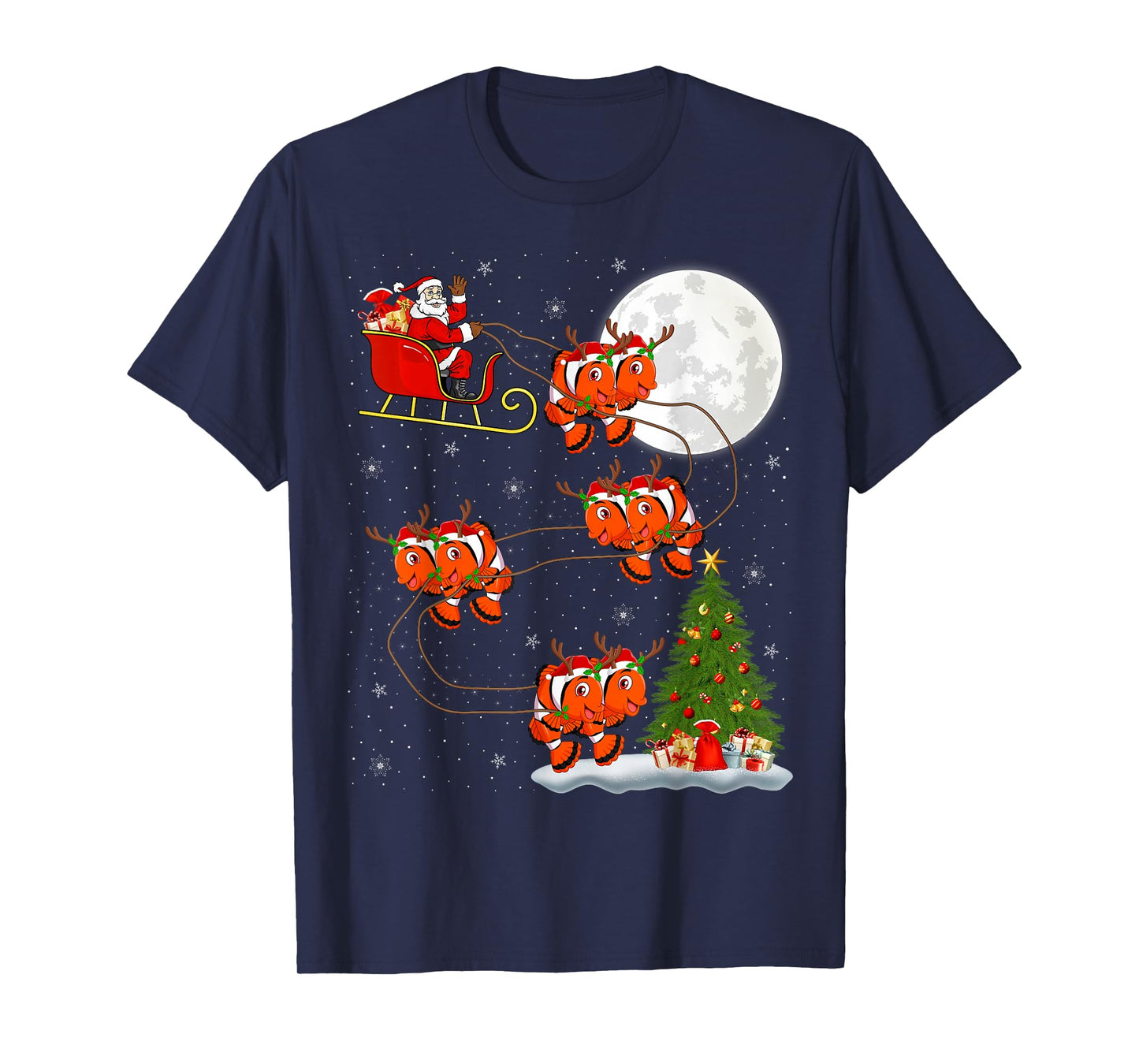 Clown Fish Santa Sleigh Flying Funny Magical Christmas T-Shirt