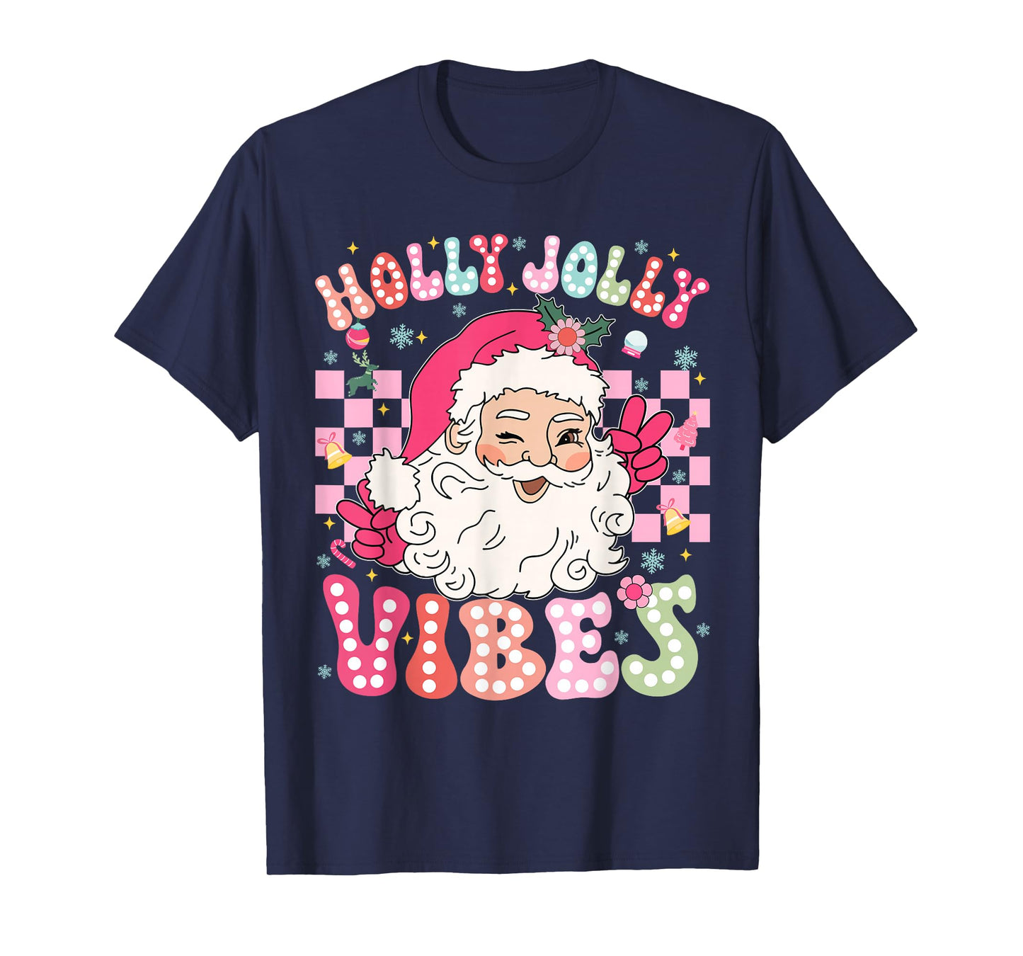 Christmas Vibes Cute Pink Santa Christmas Xmas Women Girl T-Shirt