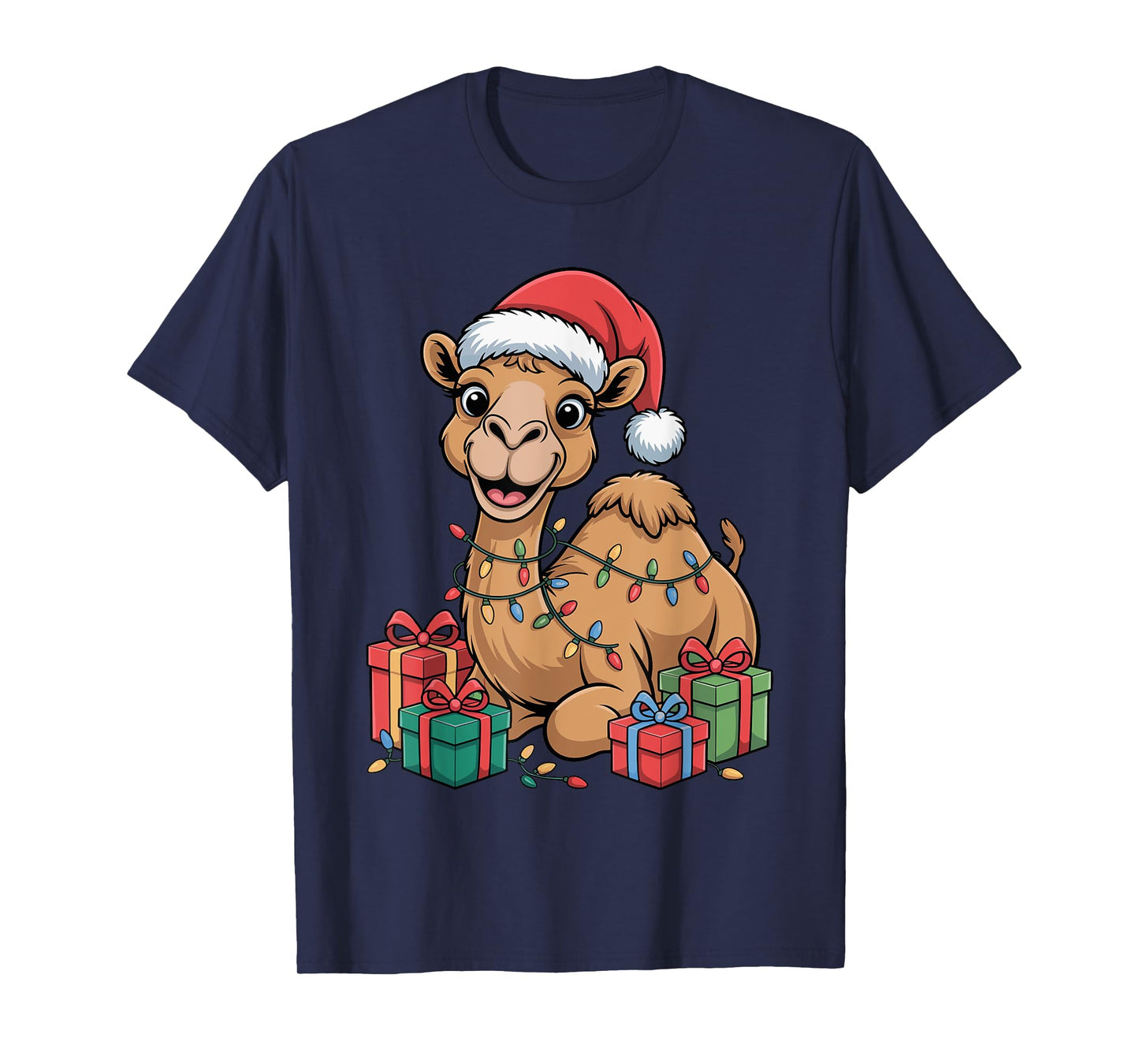 Funny Camel Santa Hat Animals Lovers Ugly Christmas Pajamas T-Shirt