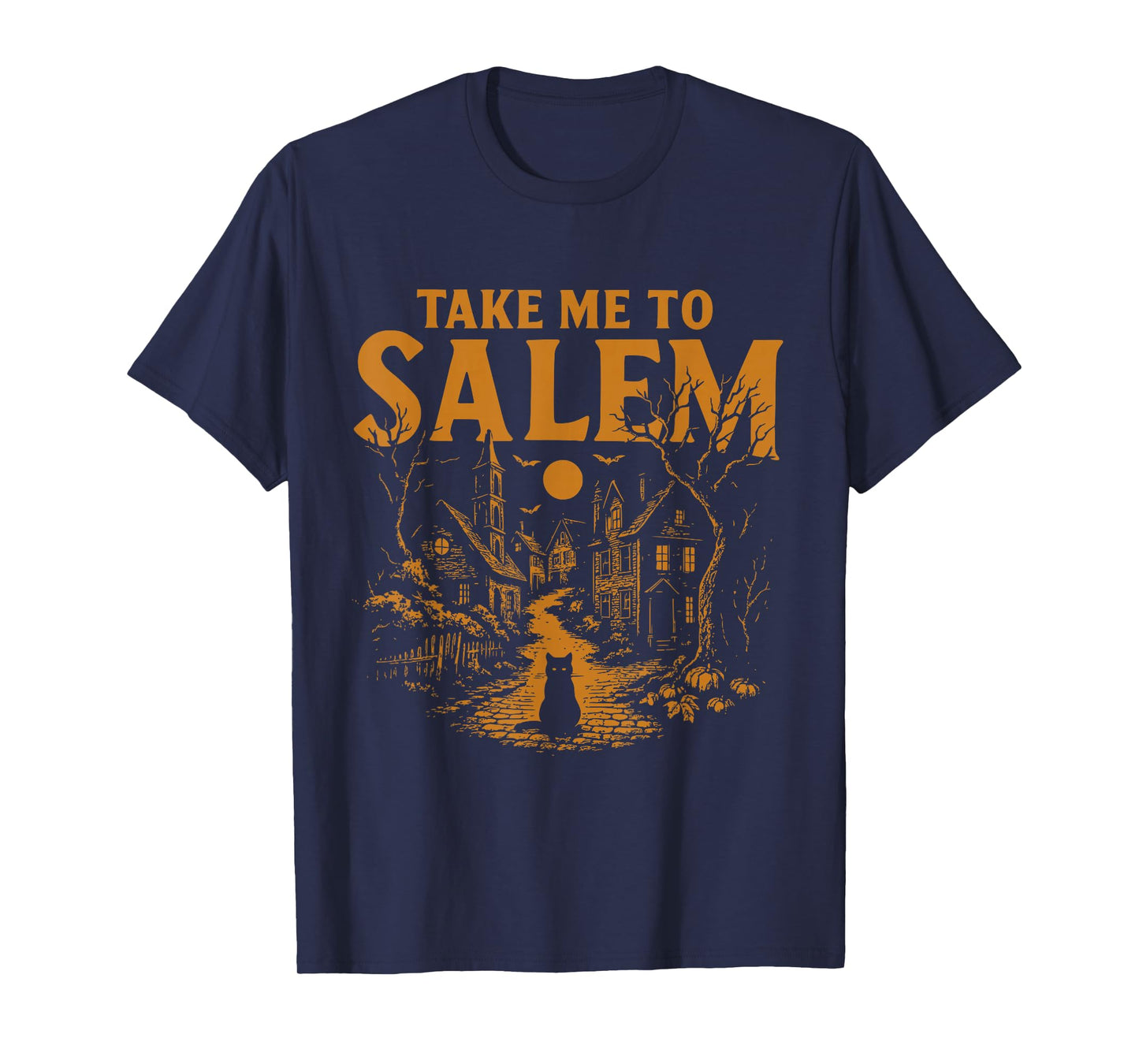 Take Me to Salem Witchy Halloween Cat Design T-Shirt