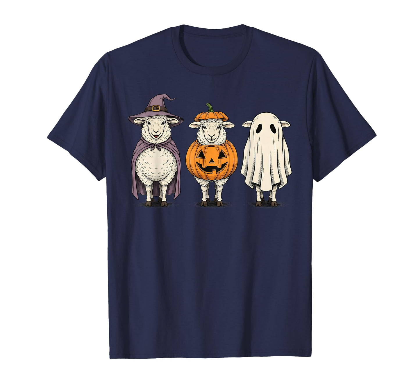 Spooky Ghost Sheep Pumpkin Halloween Farm Animal T-Shirt