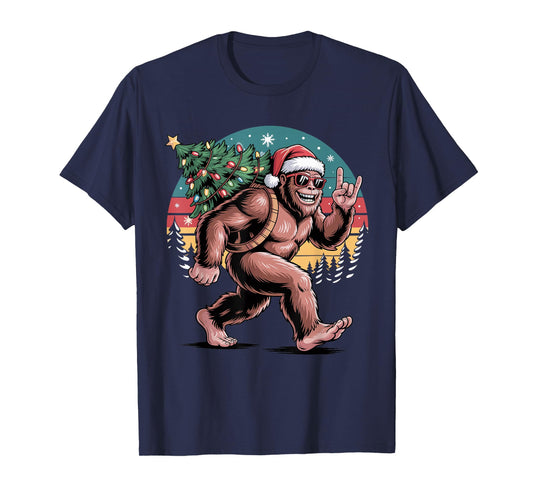 Retro Santa Bigfoot Christmas Cool Sasquatch Xmas Lights T-Shirt
