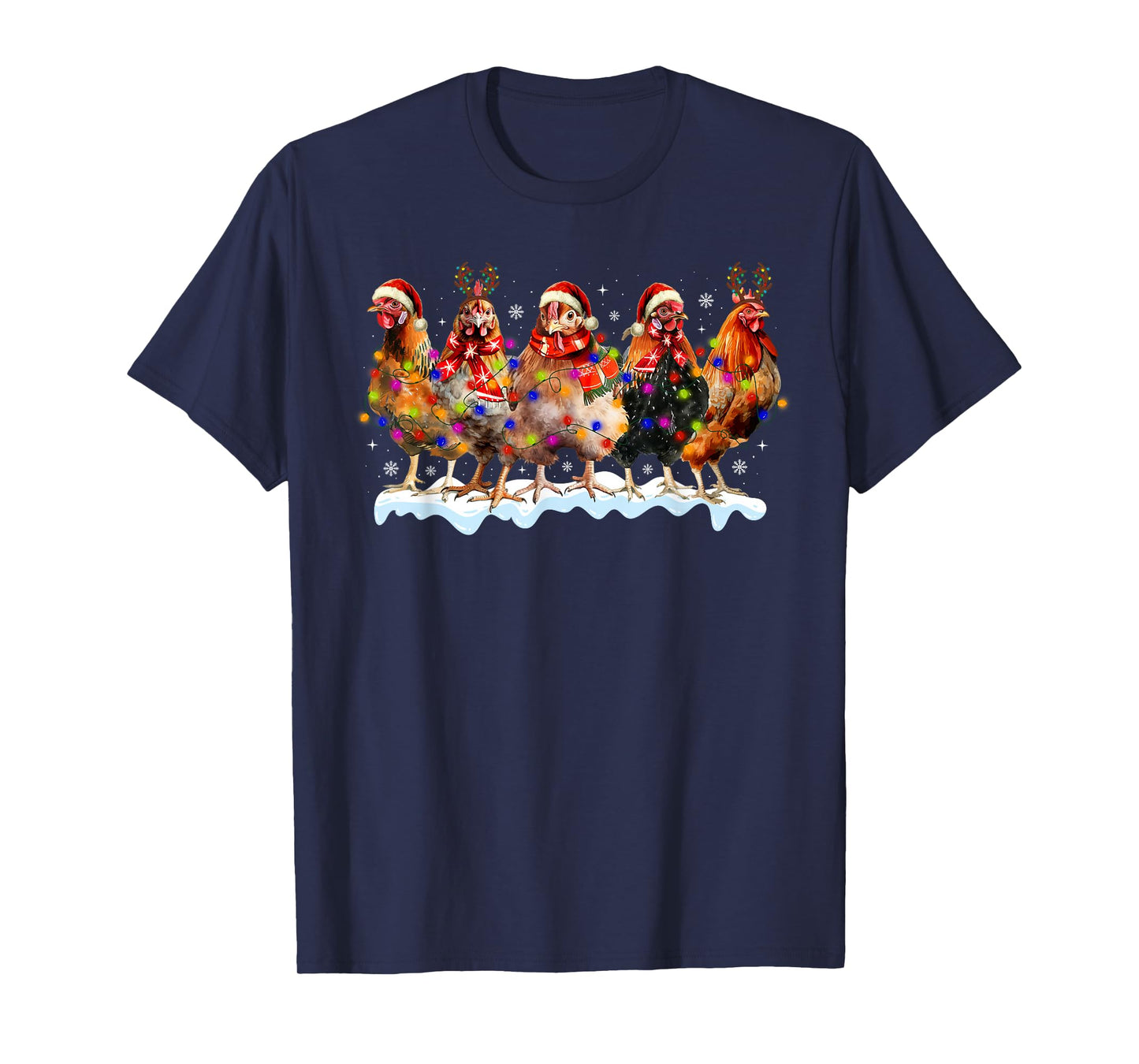Funny Chicken Christmas Lights Farm Animal Lover Xmas Pajama T-Shirt