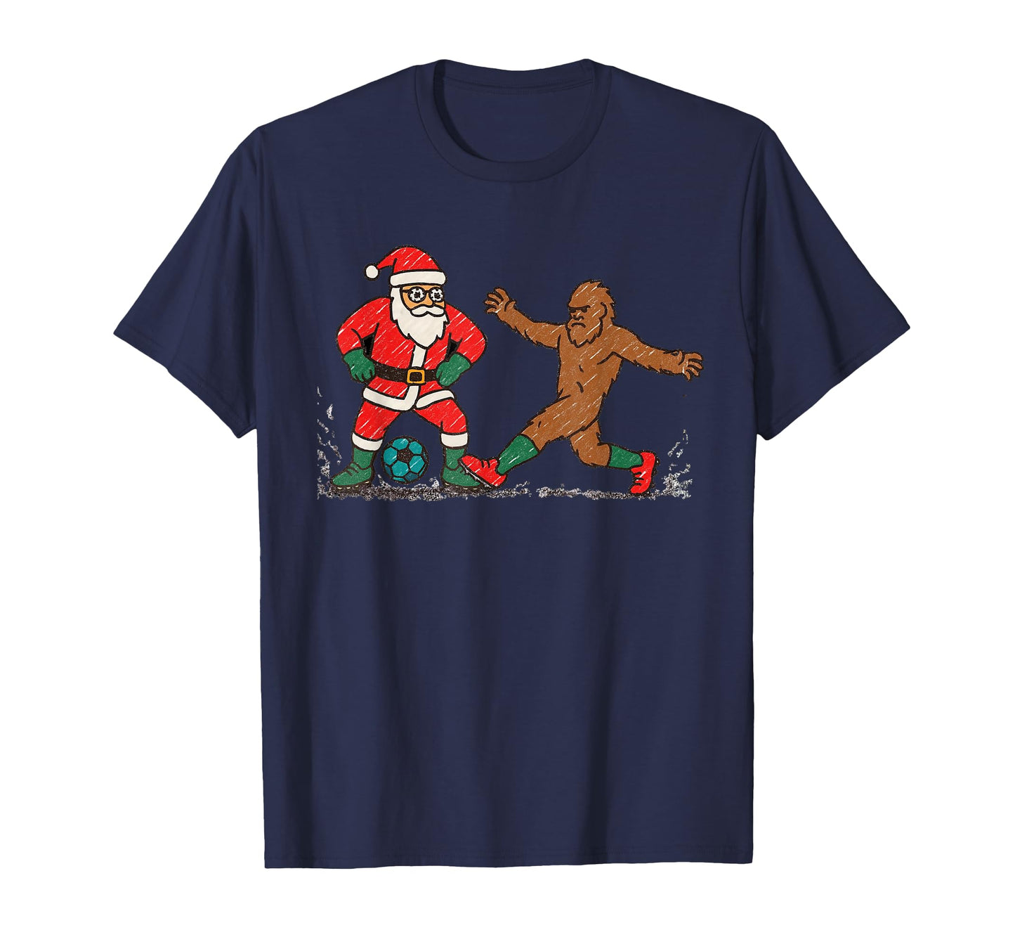 Santa Sasquatch Playing Soccer Christmas Funny Xmas Holiday T-Shirt