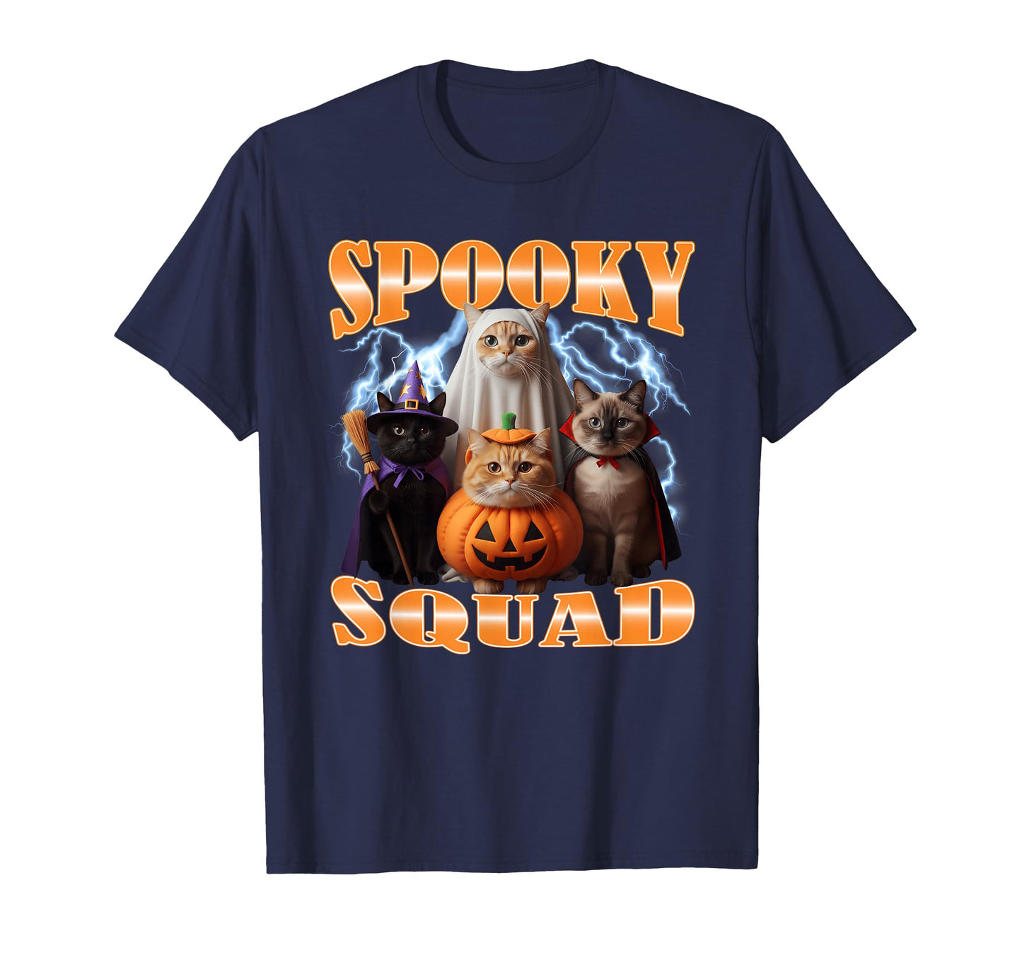 Cat Squad Halloween in Pumpkin Ghost Witch Vampire Kitten T-Shirt