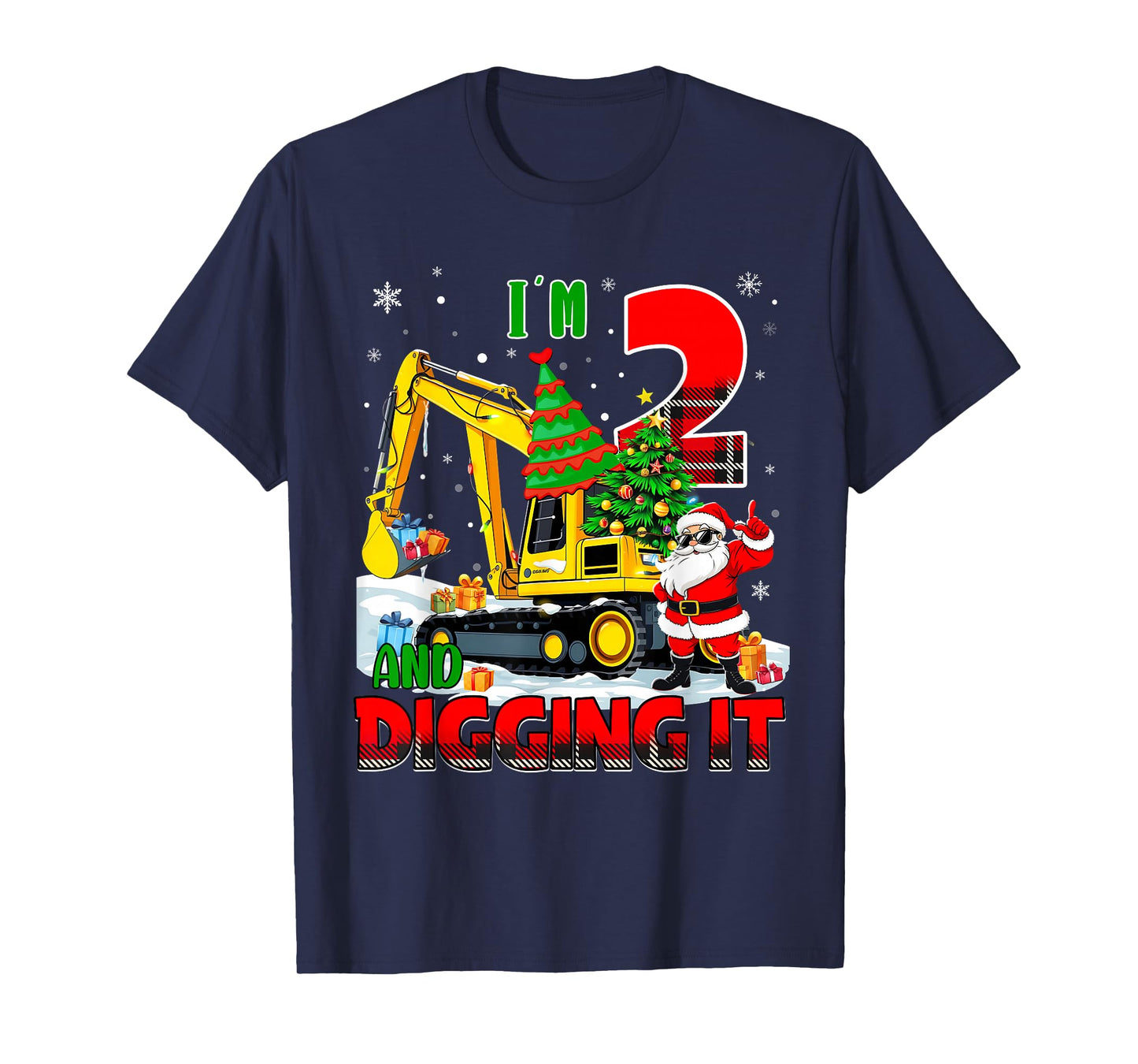I'm 2 Construction 2nd Birthday Kid Boy Xmas Excavator Santa T-Shirt