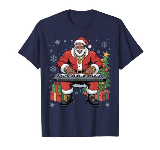 African American Santa Digital Keyboard Christmas Holiday T-Shirt