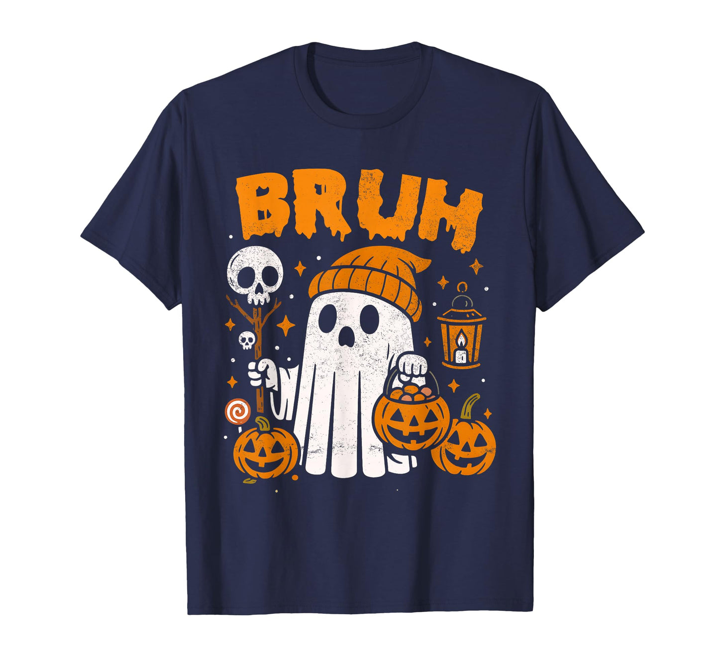 Bruh Ghost Halloween Retro Ghost Trick Or Treat Candy Kids T-Shirt