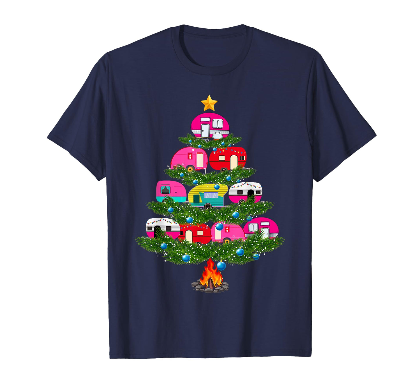 Lights Xmas Pajamas Family Matching Camping Christmas Tree T-Shirt