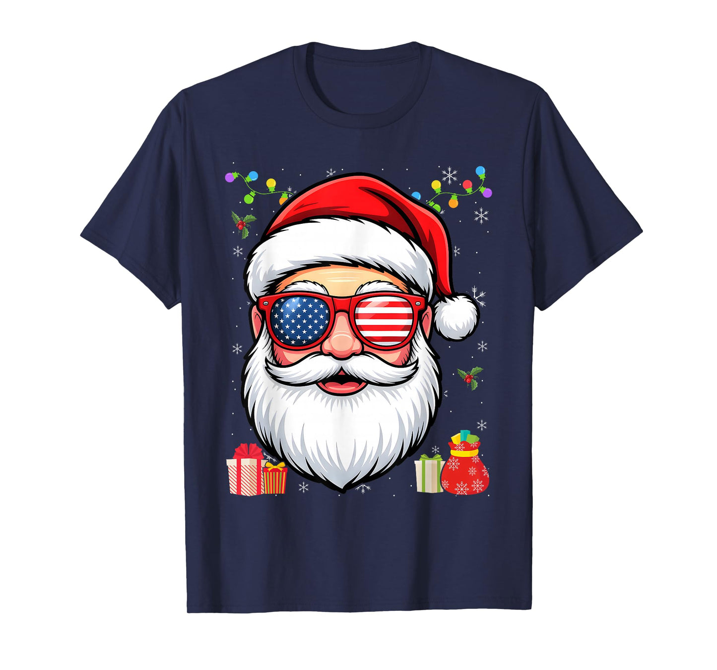 Santa Claus Patriotic USA Sunglasses Christmas in July T-Shirt