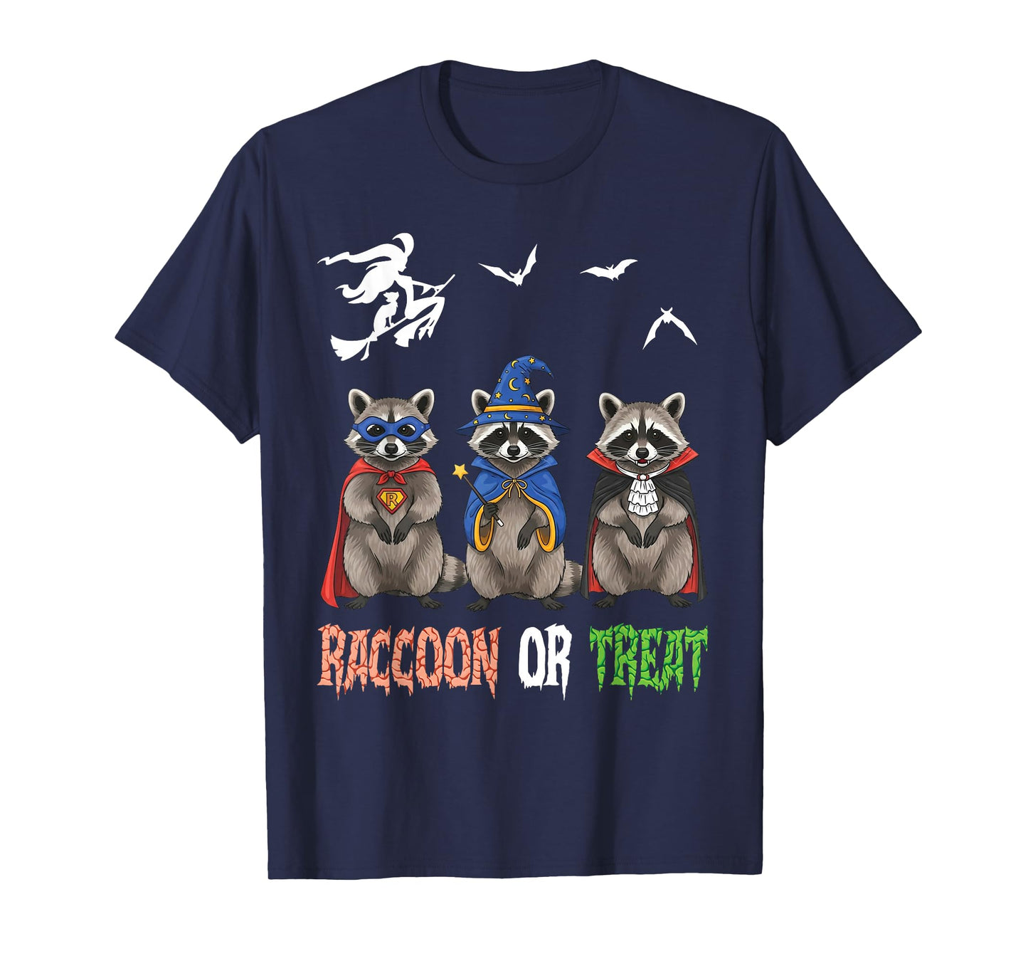 Raccoon Or Treat Halloween Day Witch Ghost Pumpkin Costume T-Shirt