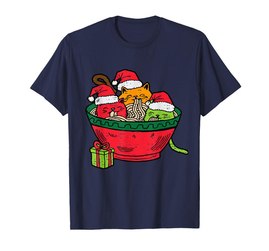 Christmas Ramen Cat Santa Anime Meow Kitty Meow Cat Lover T-Shirt