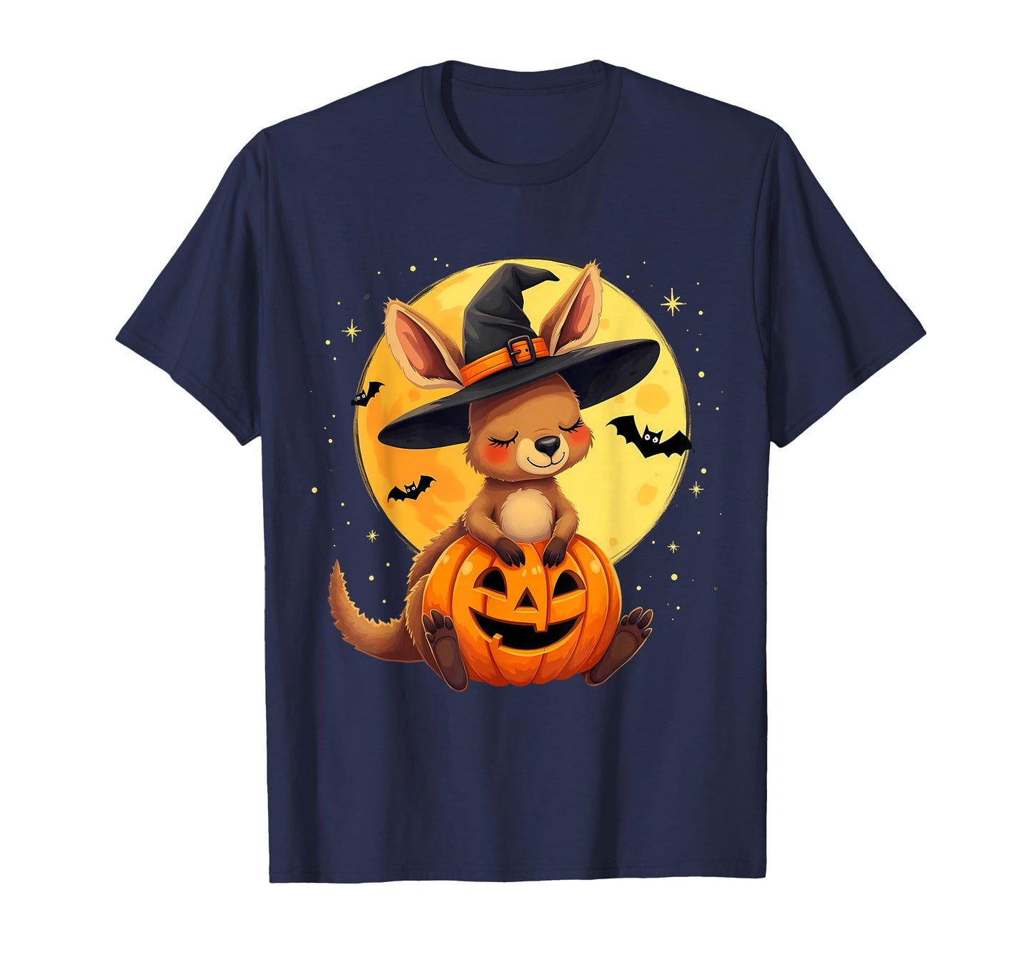 Halloween Kangaroo Witch Hat Pumpkin Spooky T-Shirt