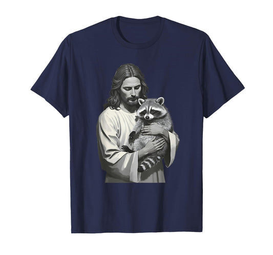 Racoon Lover Trash Panda Christian Jesus Holding A Raccoon T-Shirt